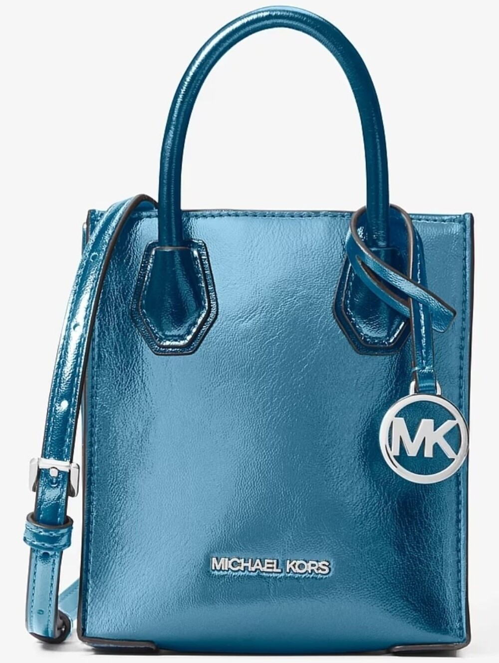 NWT Michael Kors Mercer XS Metallic Crossbody Bag Blue